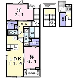 オリバー・ウッド 2LDKの間取図画像