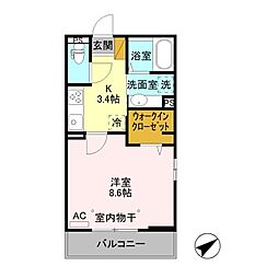 ステラート　住居 3階1Kの間取り