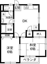 ツインヴィラ1 2DKの間取図画像