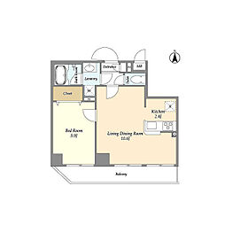 アルファコート下赤塚 5階1LDKの間取り