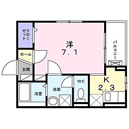 サンライズ下馬 3階1Kの間取り