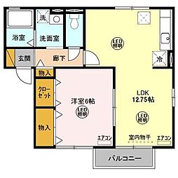 ハイツクレール坂東C 1LDKの間取図画像