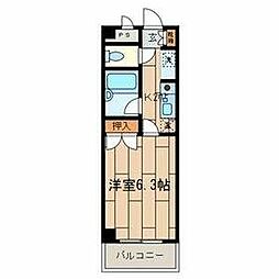 京王高尾線 山田駅 徒歩5分の賃貸マンション 2階1Kの間取り