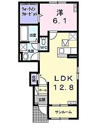 ブライトガーデン稲里 1階1LDKの間取り