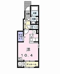 名鉄豊田線 日進駅 バス18分 祐福寺公民館東下車 徒歩3分の賃貸アパート 1階ワンルームの間取り