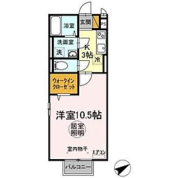 リヴィエール 2階1Kの間取り
