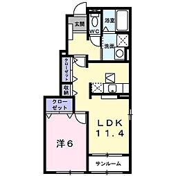 京都丹後鉄道宮豊線 峰山駅 徒歩14分の賃貸アパート 1階1LDKの間取り