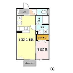 スクエアフロント 102 1階1LDKの間取り