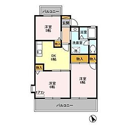 グランドサン 壱弐参伍番館 2階3DKの間取り