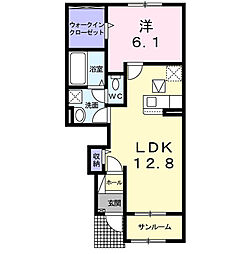アヴァンス 1階1LDKの間取り
