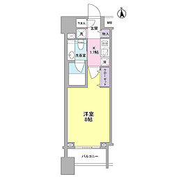 パークフラッツ中目黒 2階1Kの間取り
