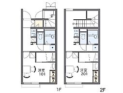 JR中央本線 甲府駅 バス17分 蓬沢一丁目下車 徒歩6分の賃貸アパート 2階1Kの間取り