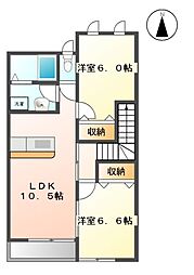 ラヴィクレイル 2階2LDKの間取り