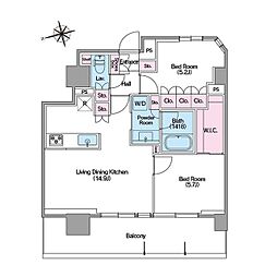 都営大江戸線 東新宿駅 徒歩3分の賃貸マンション 11階2LDKの間取り