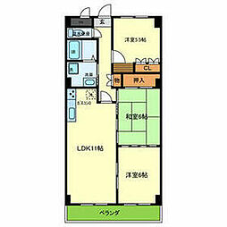 サニーライフ緑地 202 2階3LDKの間取り