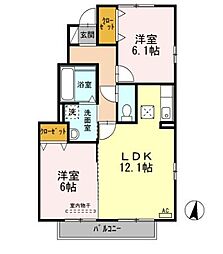 パストラルB棟 2LDKの間取図画像