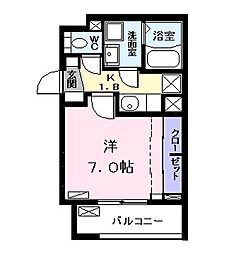 カーサ川前 2階1Kの間取り