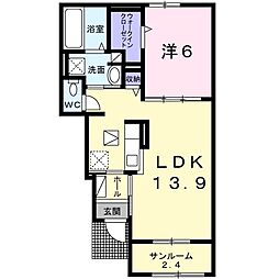 トムトック　VI 1階1LDKの間取り