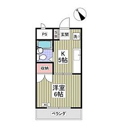 クーノス北坂戸 3階1Kの間取り