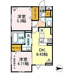 ラピュタ　ウイングス 1階2DKの間取り