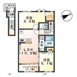 メゾンブルーム 2LDKの間取図画像