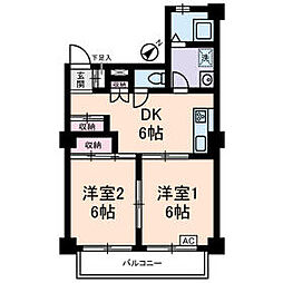 ベルカディーマンション 3階2DKの間取り