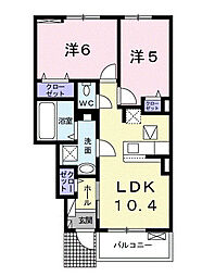 コンフィー 1階2LDKの間取り