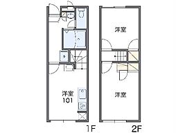 JR両毛線 国定駅 徒歩29分の賃貸アパート 1階2DKの間取り