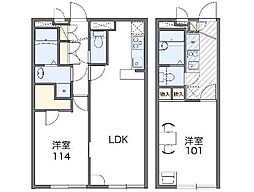 レオパレスシリウス町田 2階1Kの間取り