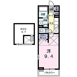 JR片町線(学研都市線) 野崎駅 徒歩17分の賃貸アパート 2階1Kの間取り