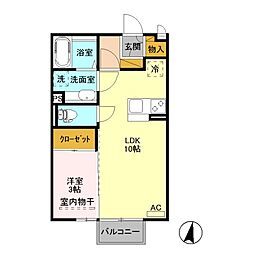 ヴィラージュレヨン　Ｂ 2階1LDKの間取り