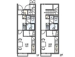 レオパレスラフィーネＢ 1階1Kの間取り
