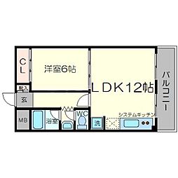 サンフラッツ新大阪 1LDKの間取図画像