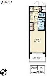 スプランディッド十三本町 13階1Kの間取り