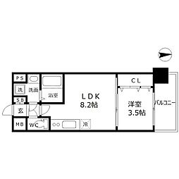 JR東西線 大阪天満宮駅 徒歩6分の賃貸マンション 8階1LDKの間取り