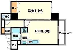 プレアデス千里山田 2階1DKの間取り