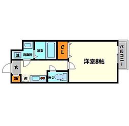 アンリ北詰 6階1Kの間取り