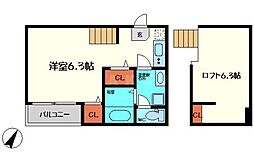 京阪本線 滝井駅 徒歩1分の賃貸アパート 1階1Kの間取り