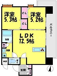 JR大阪環状線 京橋駅 徒歩11分の賃貸マンション 13階2LDKの間取り