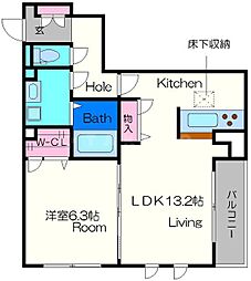 GREYHOUND南館 3階1LDKの間取り