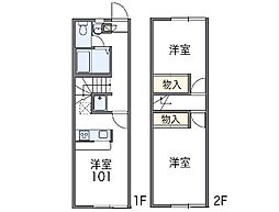JR身延線 善光寺駅 徒歩4分の賃貸アパート 1階2DKの間取り