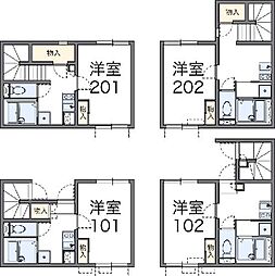 東急東横線 綱島駅 徒歩9分の賃貸アパート 2階1Kの間取り