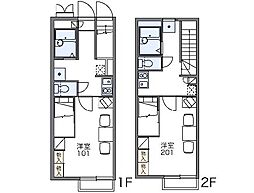 レオパレスシャレ 1階1Kの間取り