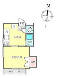 サンライズハイツ 2階1Kの間取り