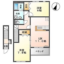 サニープレイス 2階2LDKの間取り