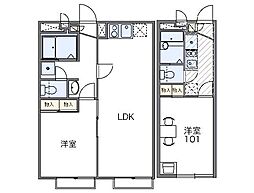 レオパレスフォレット 1階1Kの間取り