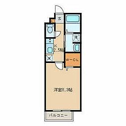JR中央線 日野駅 徒歩19分の賃貸アパート 2階1Kの間取り