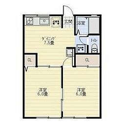 中浜ハイム 2DKの間取図画像