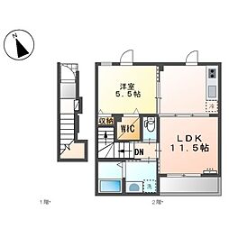 JR関西本線 弥富駅 徒歩30分の賃貸アパート 2階1LDKの間取り