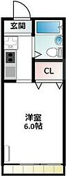 レーベンハイム山王B 1Kの間取図画像